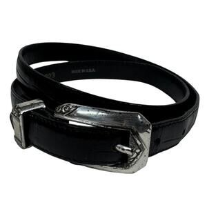 Brighton Belt Women L Black Crock Embossed Silver Buckle Clean Girl Western Boho